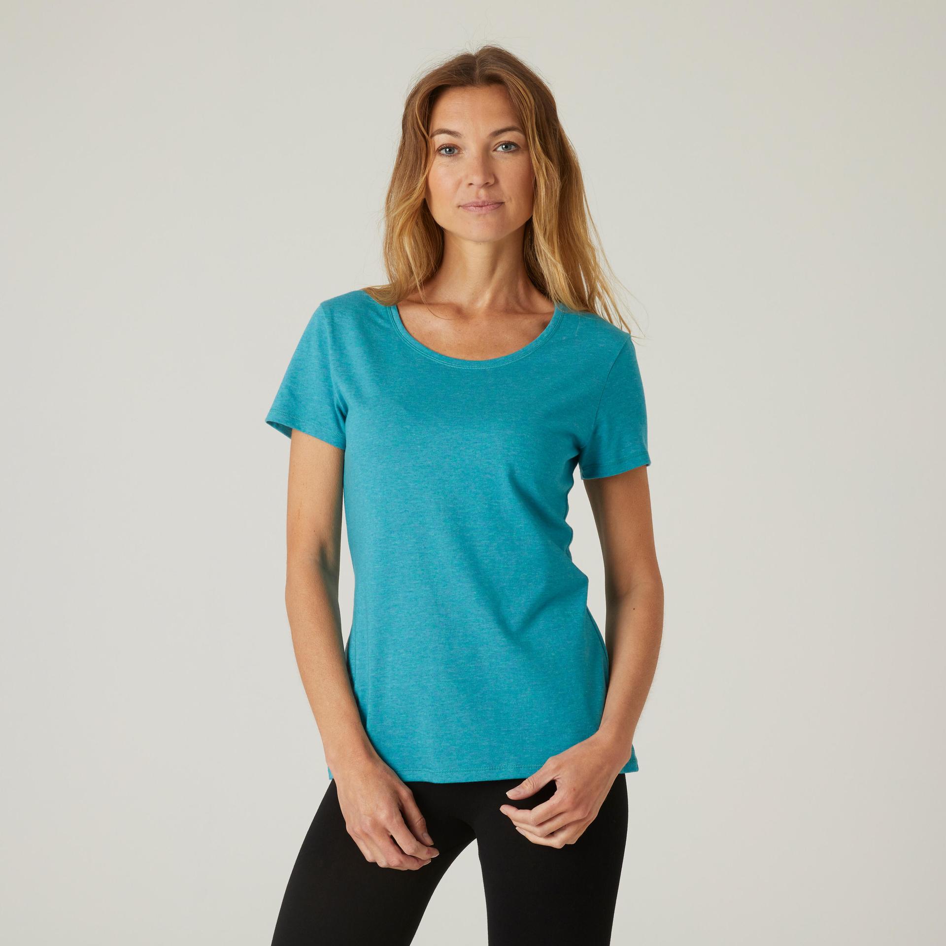 women cotton blend  gym t-shirt regular-fit 500 - turquoise marl