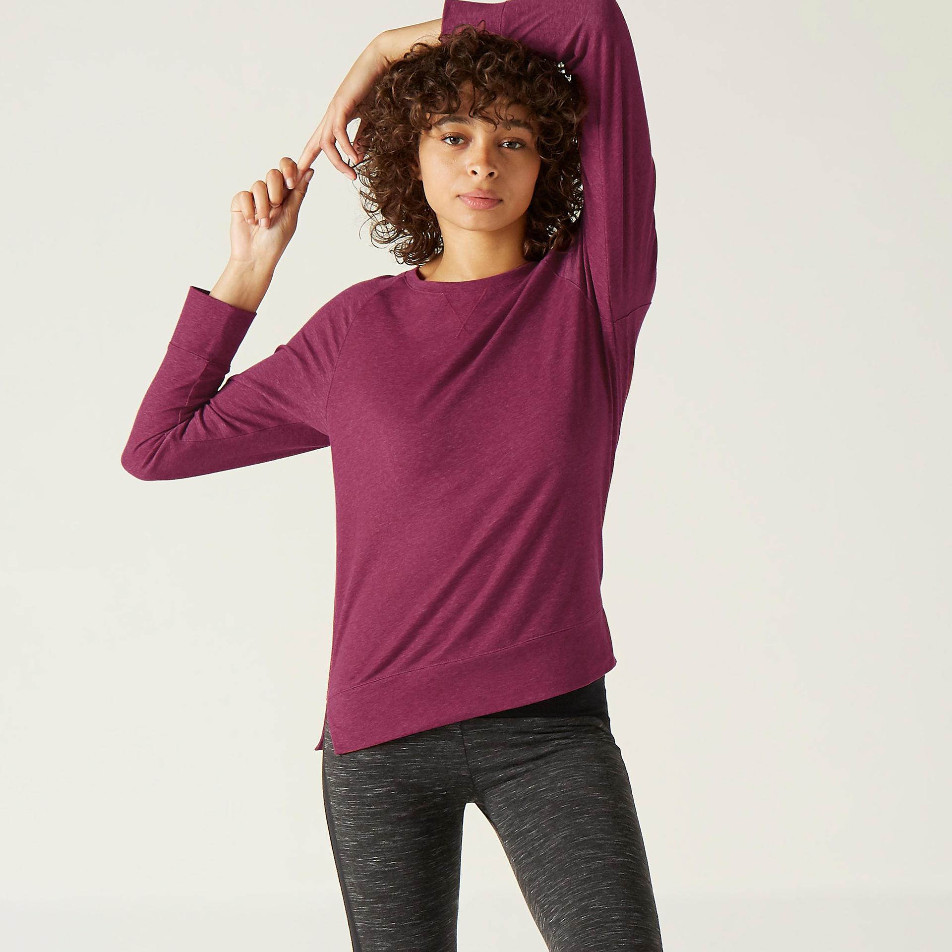 women cotton blend gym long sleeve t-shirt regular fit 500 - purple