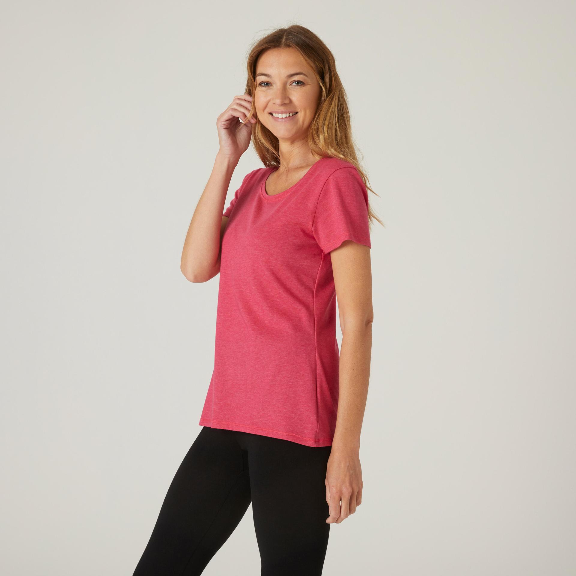 women cotton blend gym t-shirt regular-fit 500 - mottled pink