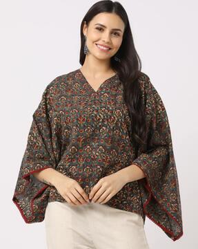 women cotton block print kimono sleeves top