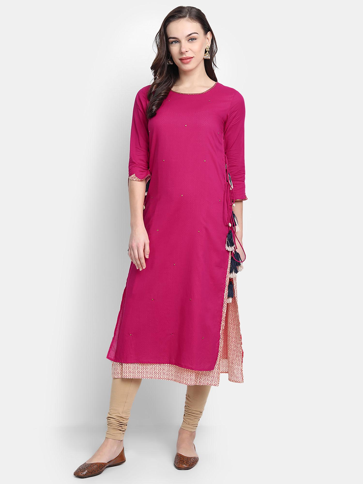 women cotton casual latkan and tassels on kurta pink