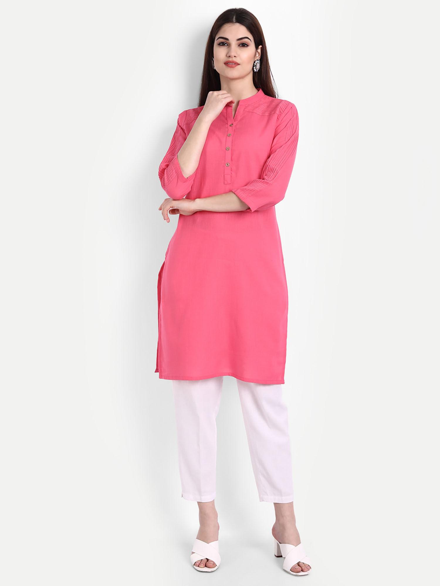 women cotton casual wear short kurta pink