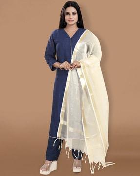 women cotton dupatta with tassles