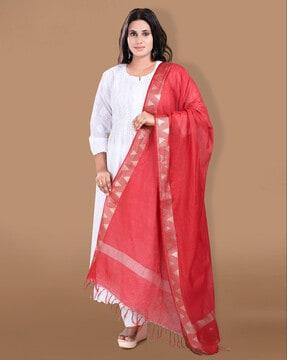 women cotton dupatta with tassles