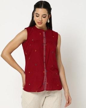 women cotton embroidered regular fit top