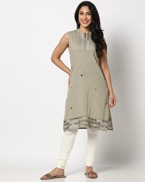 women cotton embroidered straight kurta