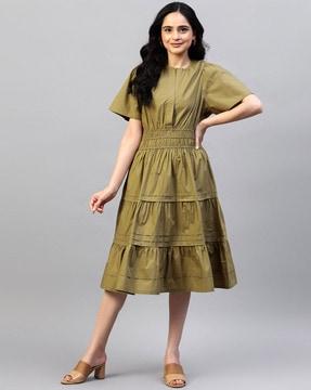 women cotton fit & flare midi dress