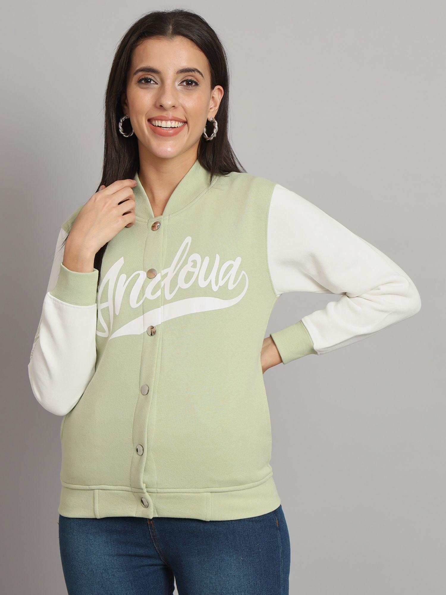 women cotton fleece light pista varsity jacket