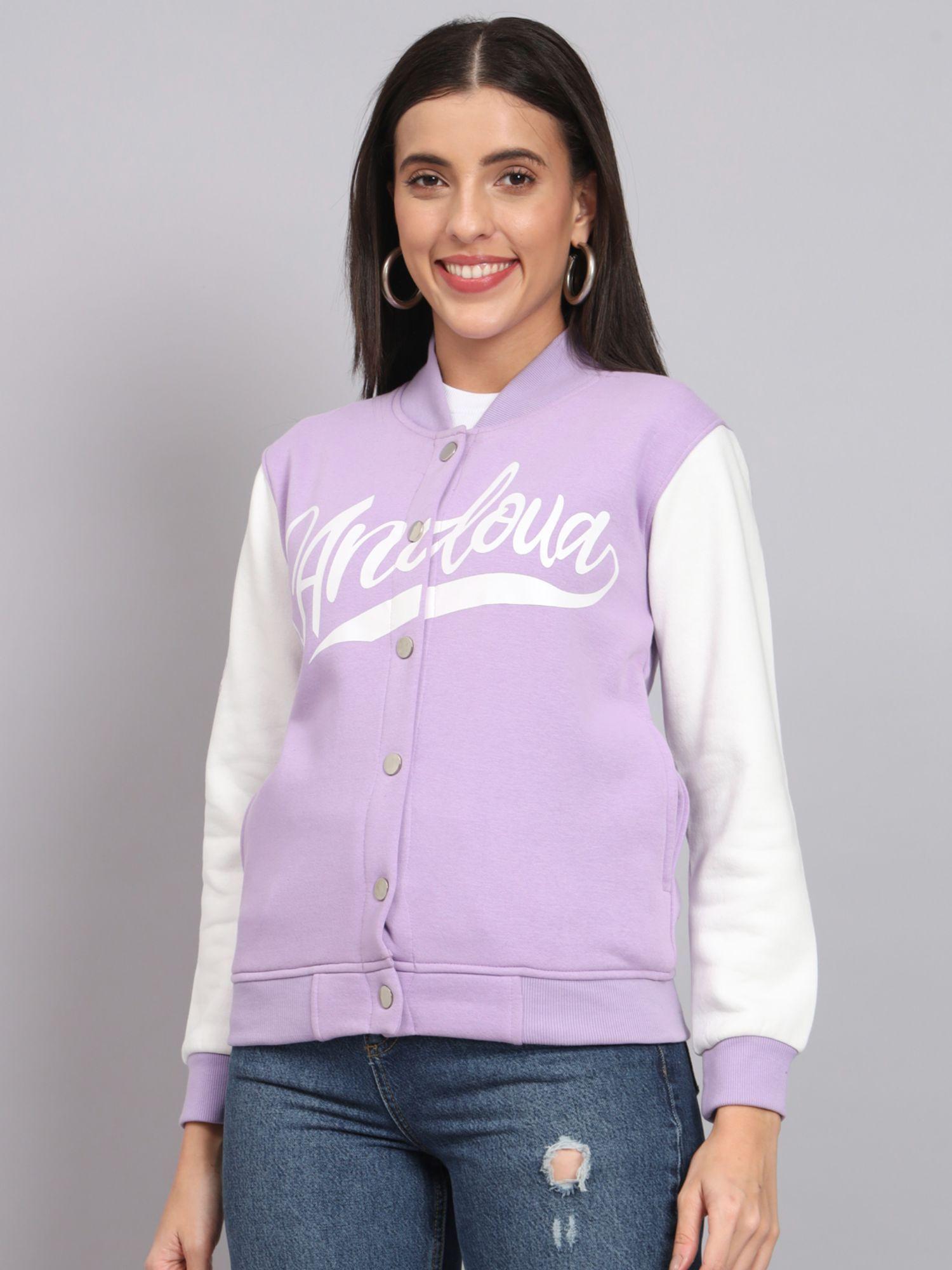 women cotton fleece purple varsity jacket