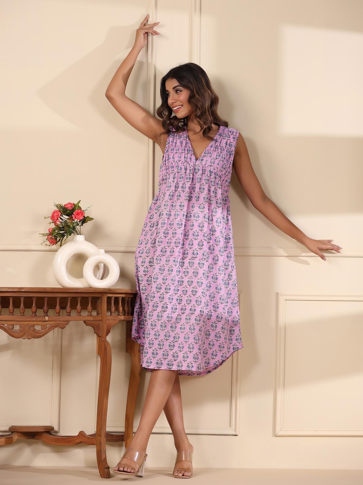 women cotton floral lavender midi dress