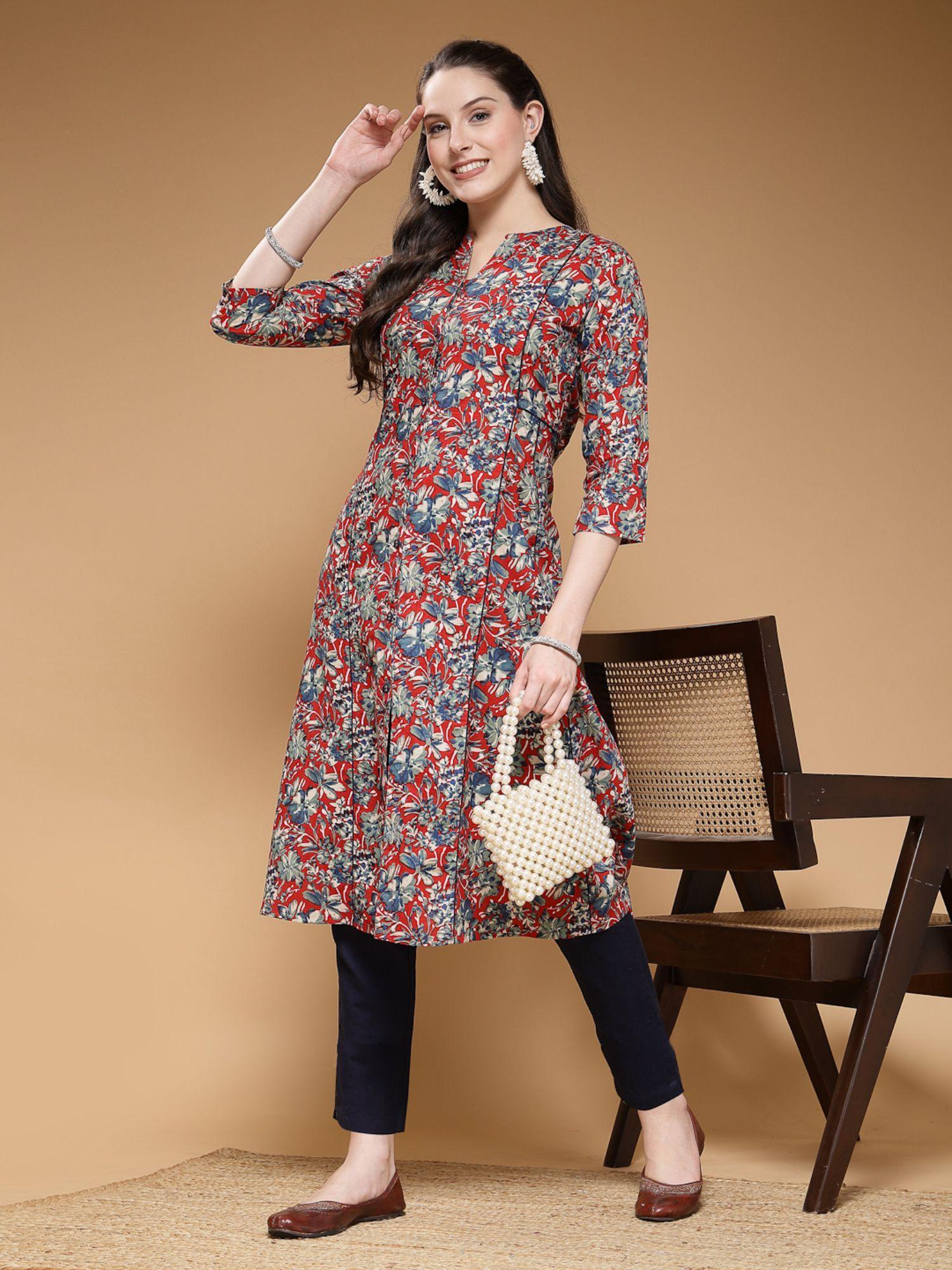 women cotton floral printed multi-color kurta