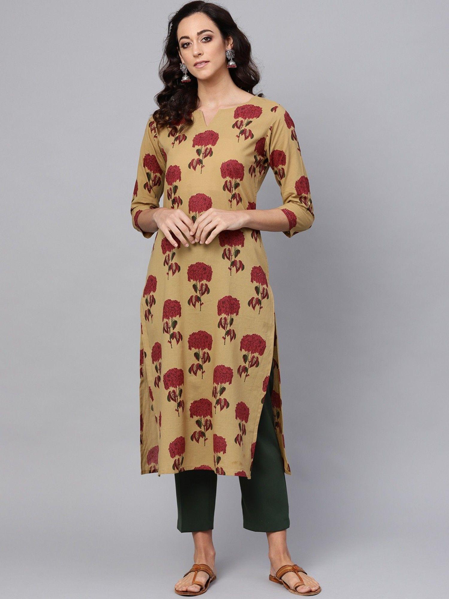 women cotton floral printed straight kurta
