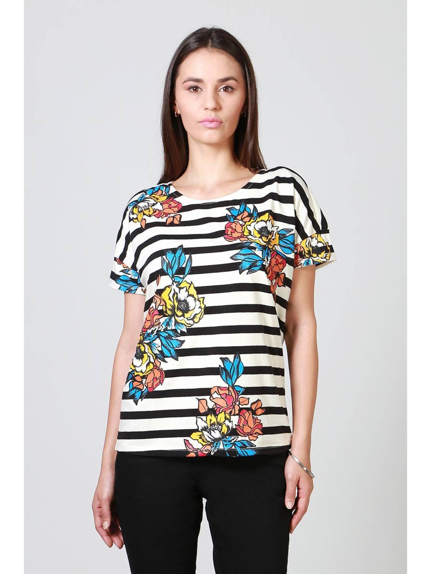 women cotton floral regular fit white top