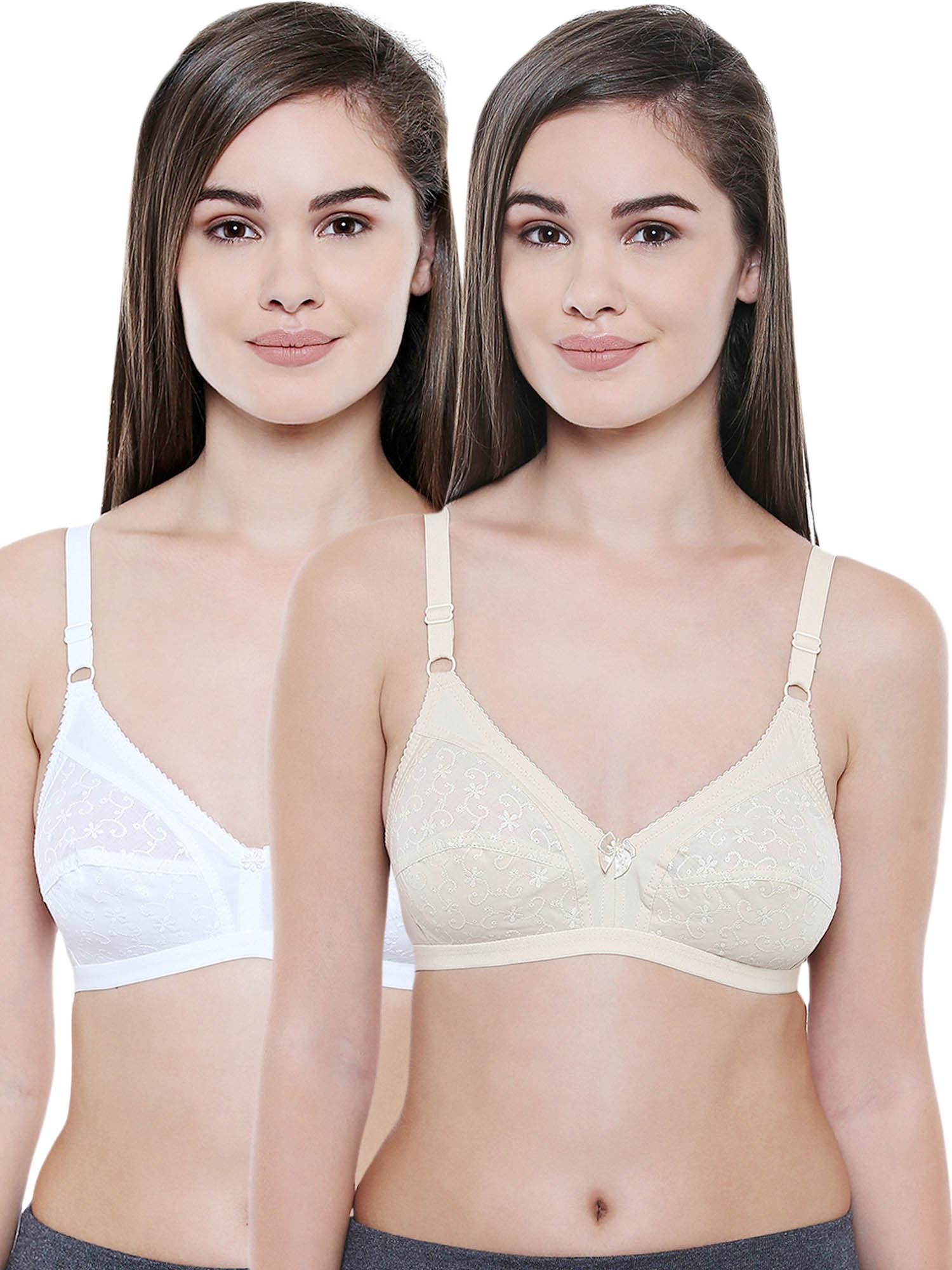 women cotton full coverage non padded regular bra (pack of 2)