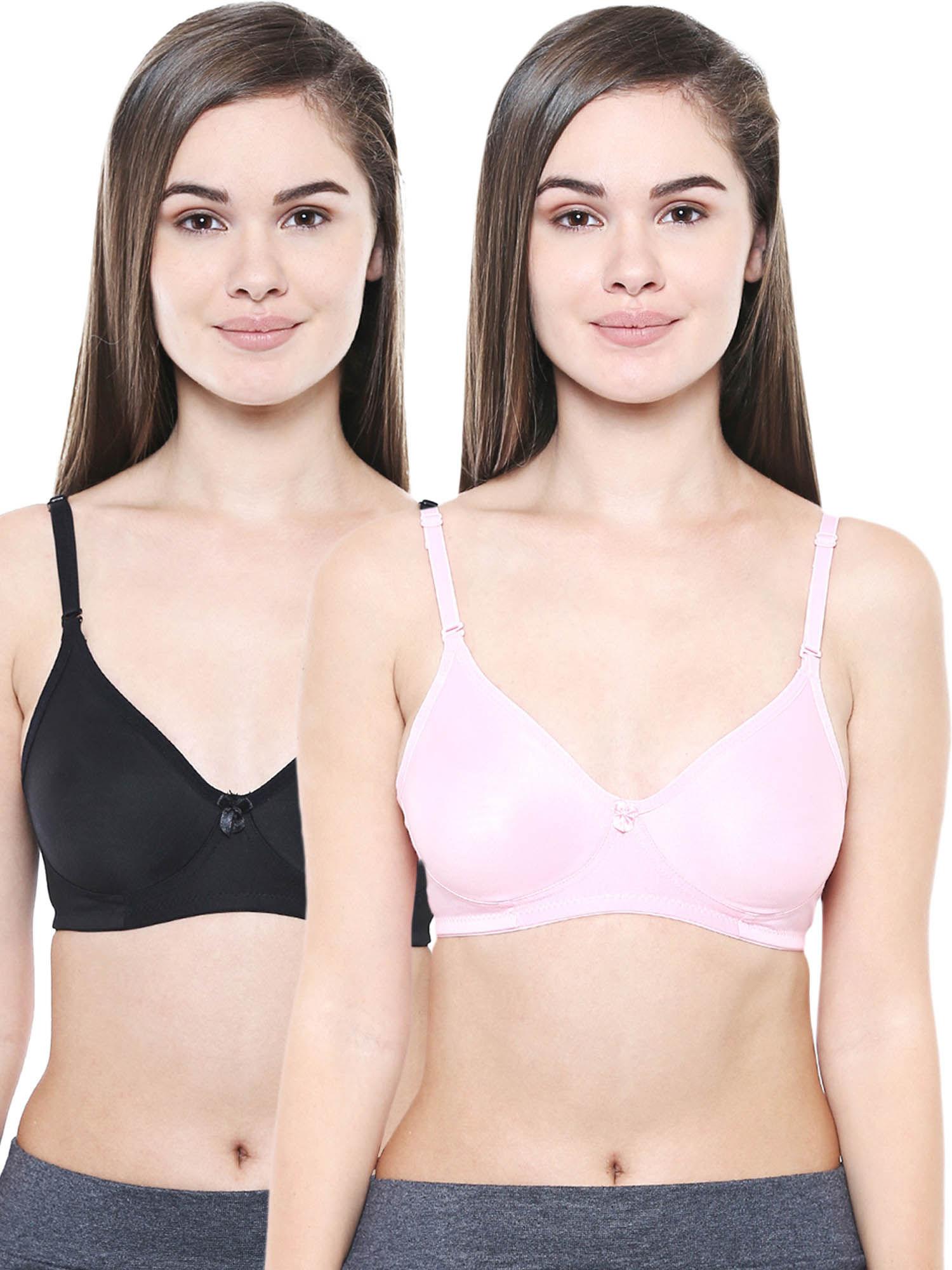 women cotton full coverage non padded regular bra (pack of 2)