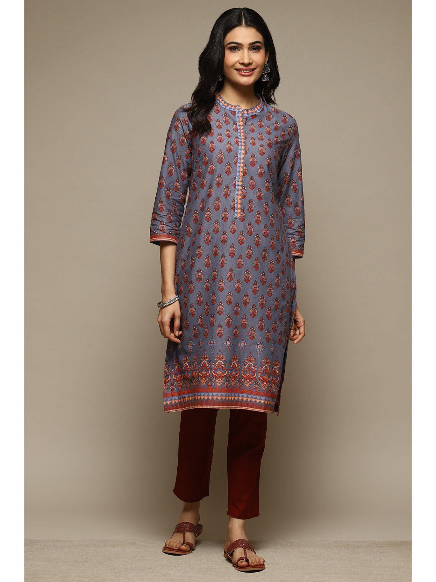 women cotton grey kurta