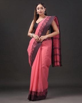 women cotton handloom saree with contrast border