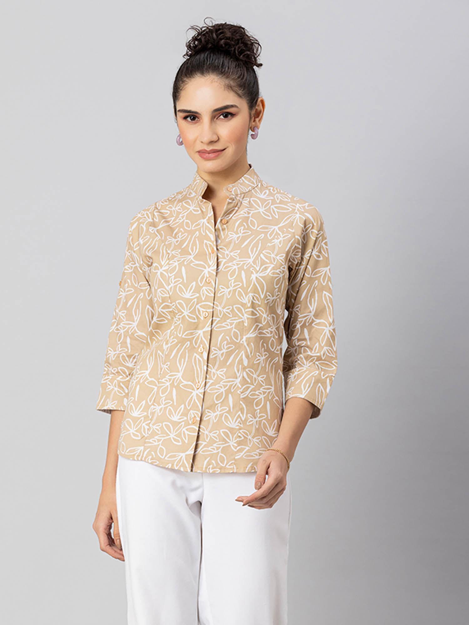 women cotton mandarin collar shirt