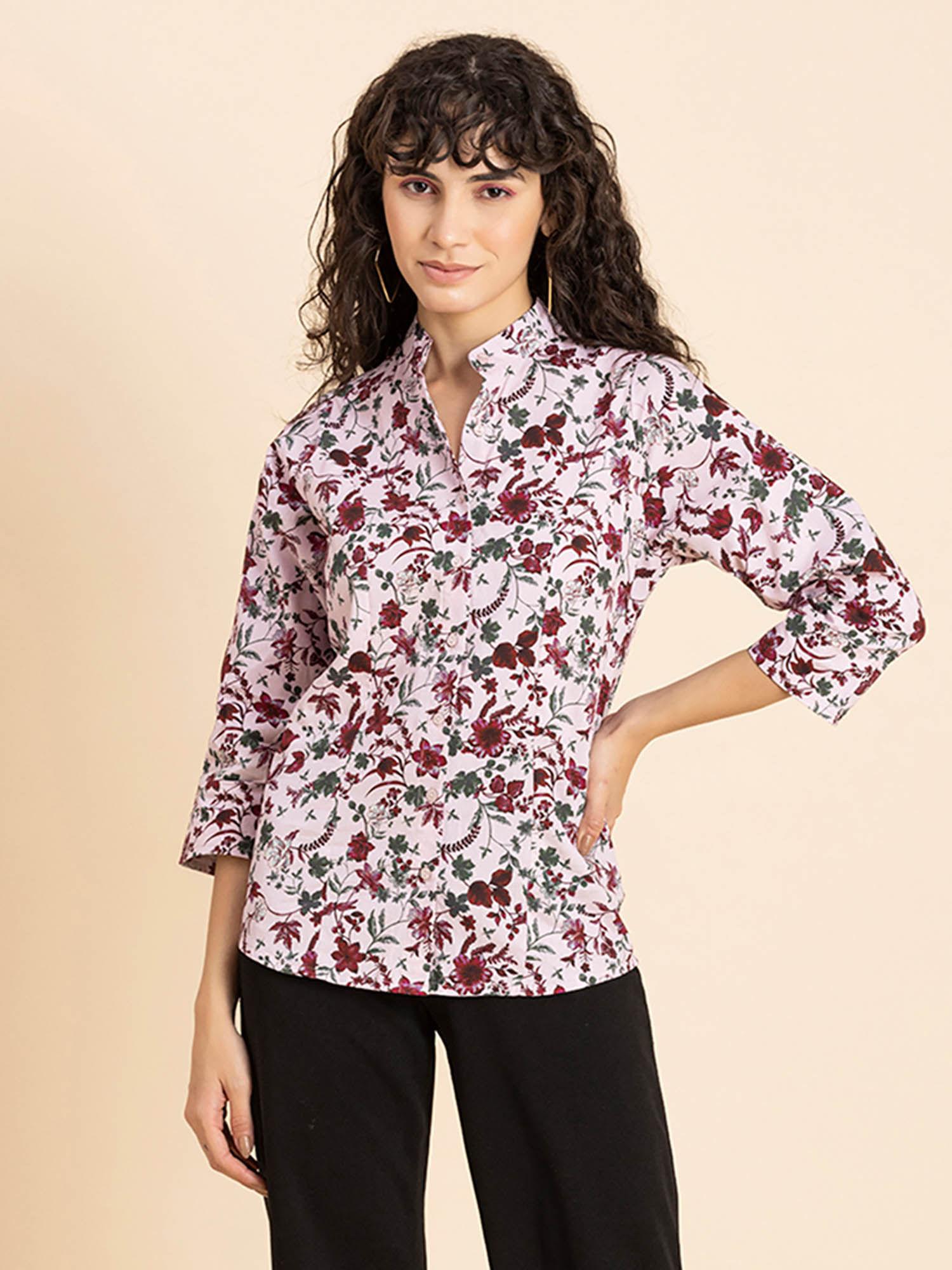 women cotton mandarin collar shirt