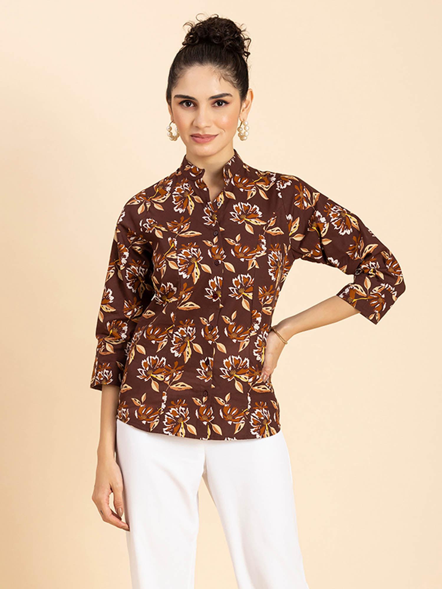 women cotton mandarin collar shirt