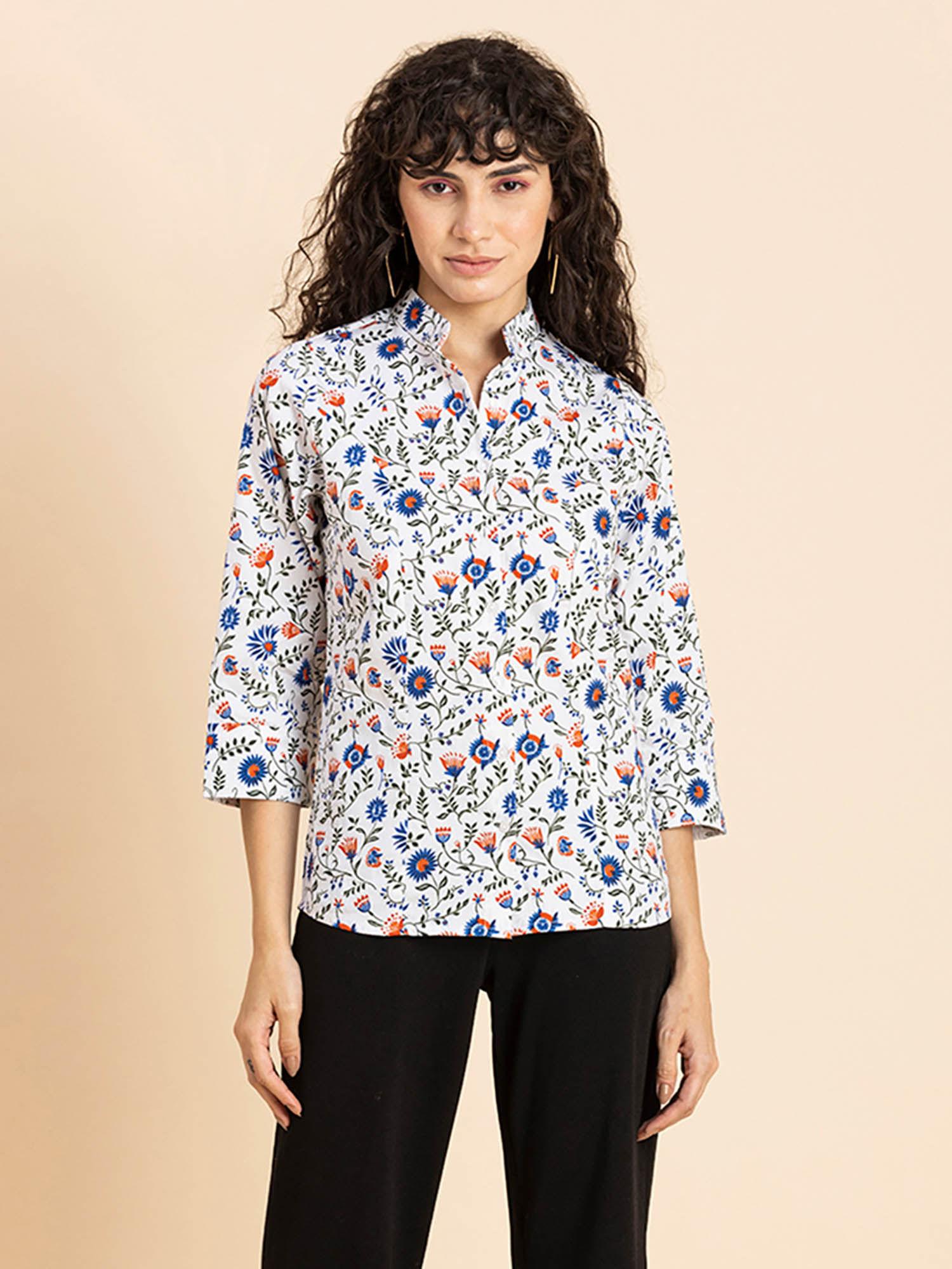 women cotton mandarin collar shirt