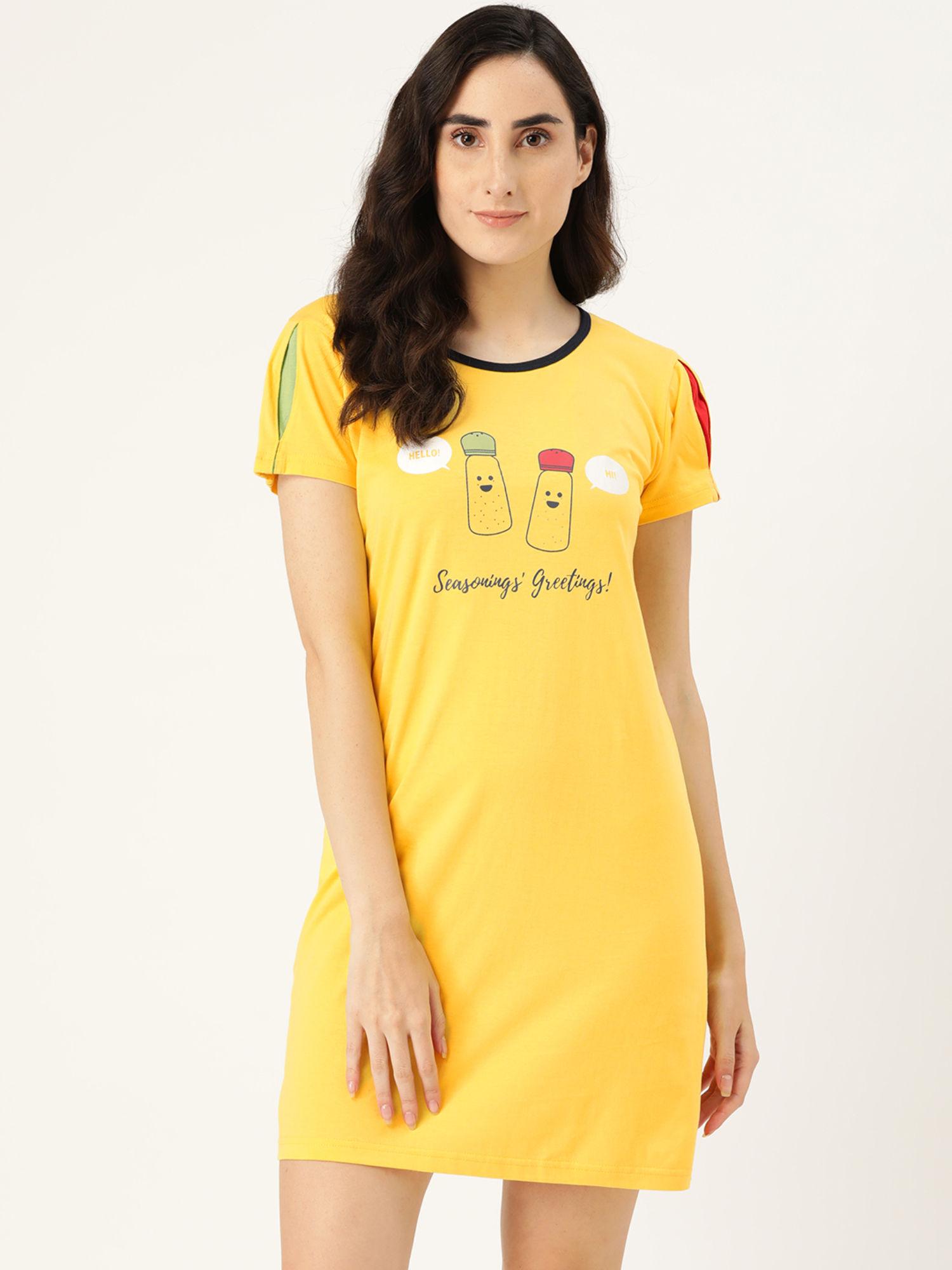 women cotton nightdress - yellow