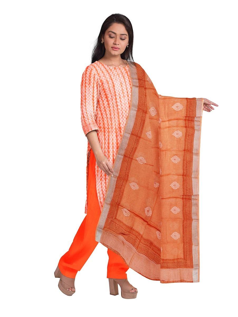 women cotton orange color dress material - pee2186735