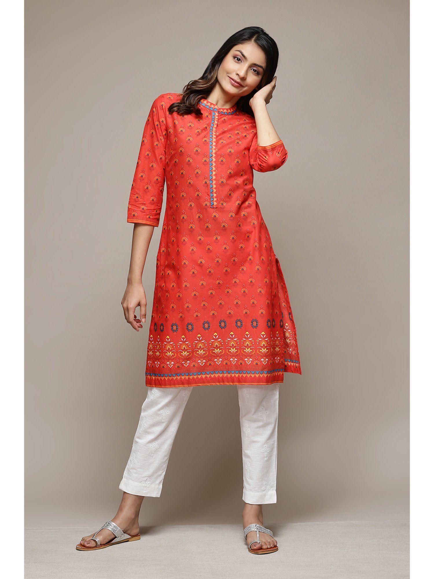 women cotton orange kurta