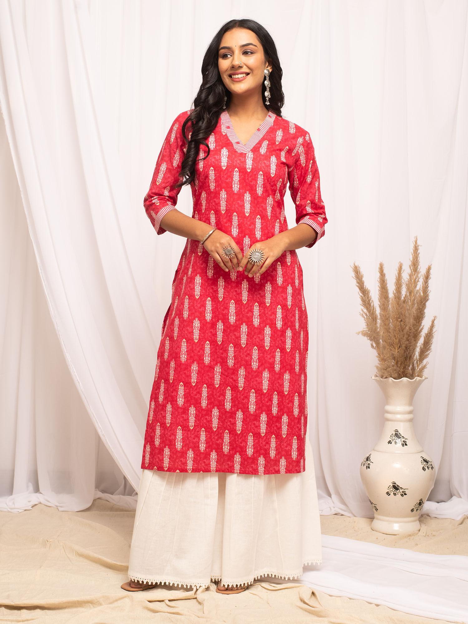 women cotton pink printed kurta