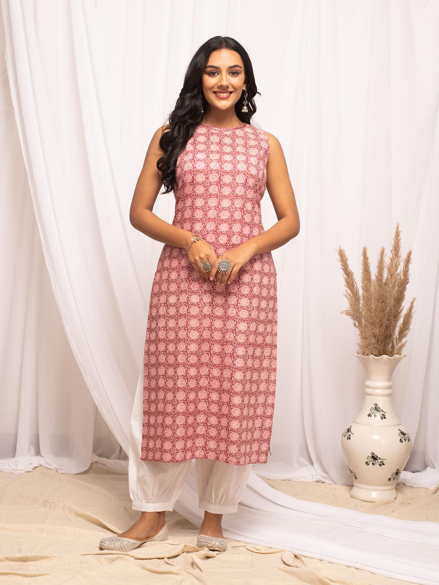 women cotton pink printed kurta