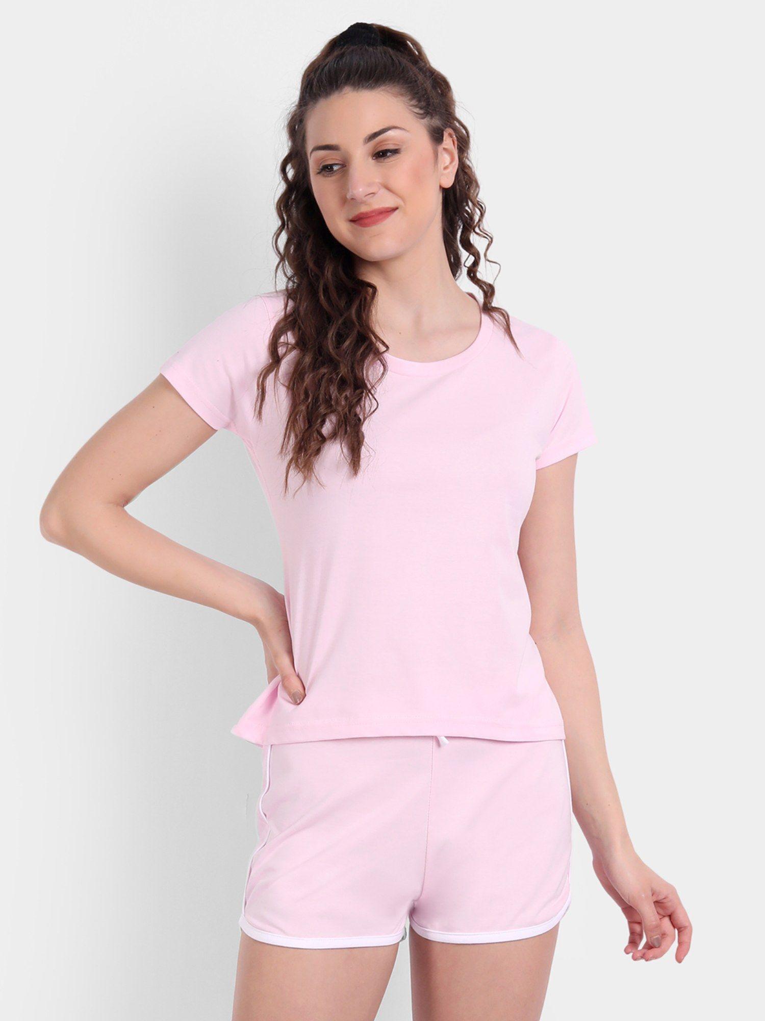 women cotton pink solid co-ord (set of 2)