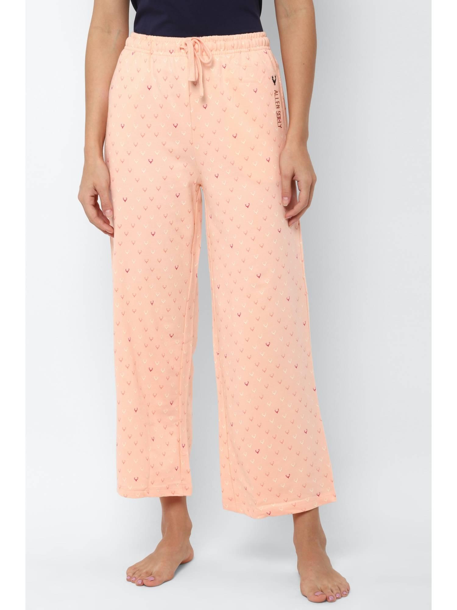 women cotton printed regular fit peach trouser