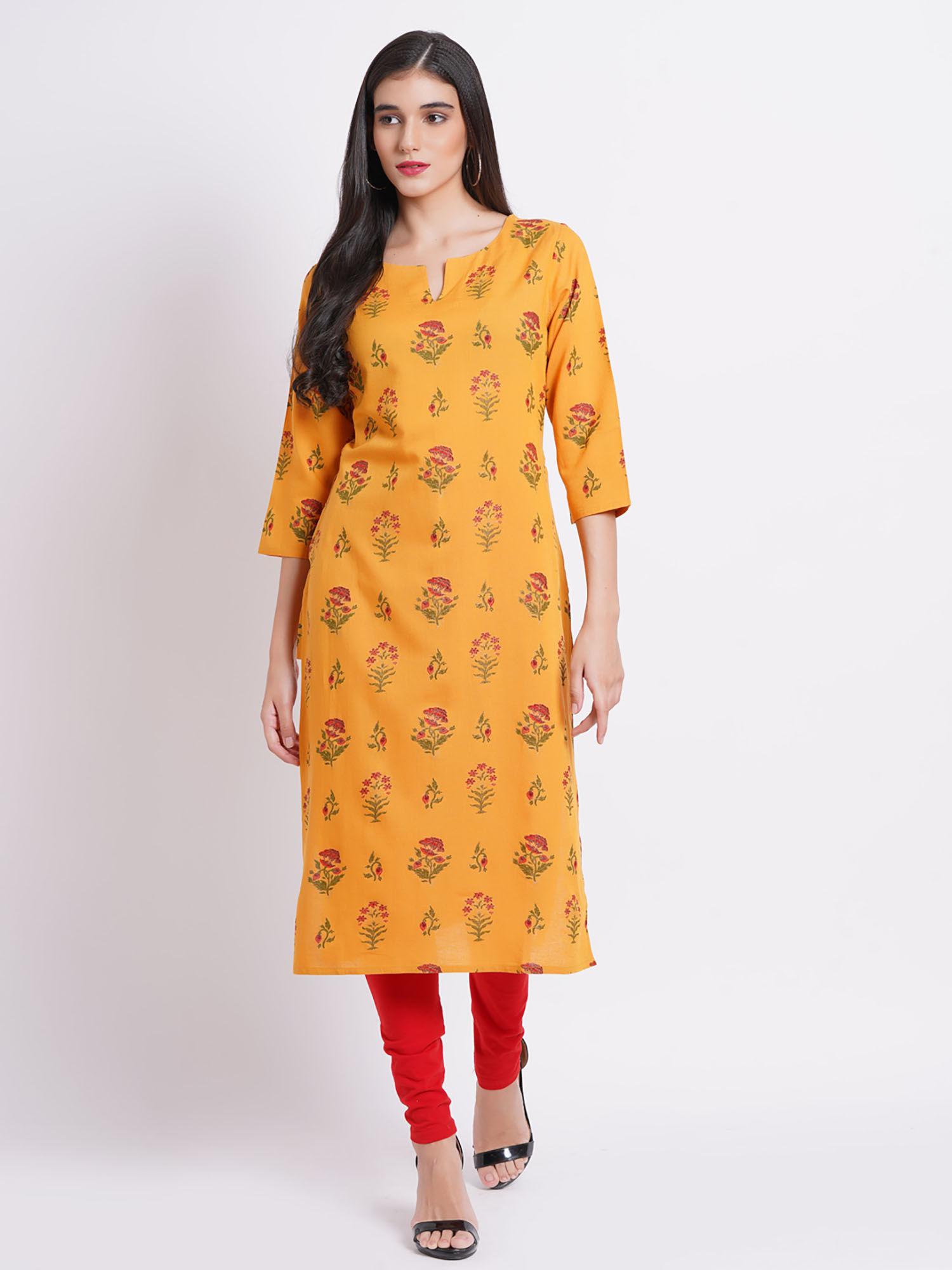 women cotton printed with metal brooch orange