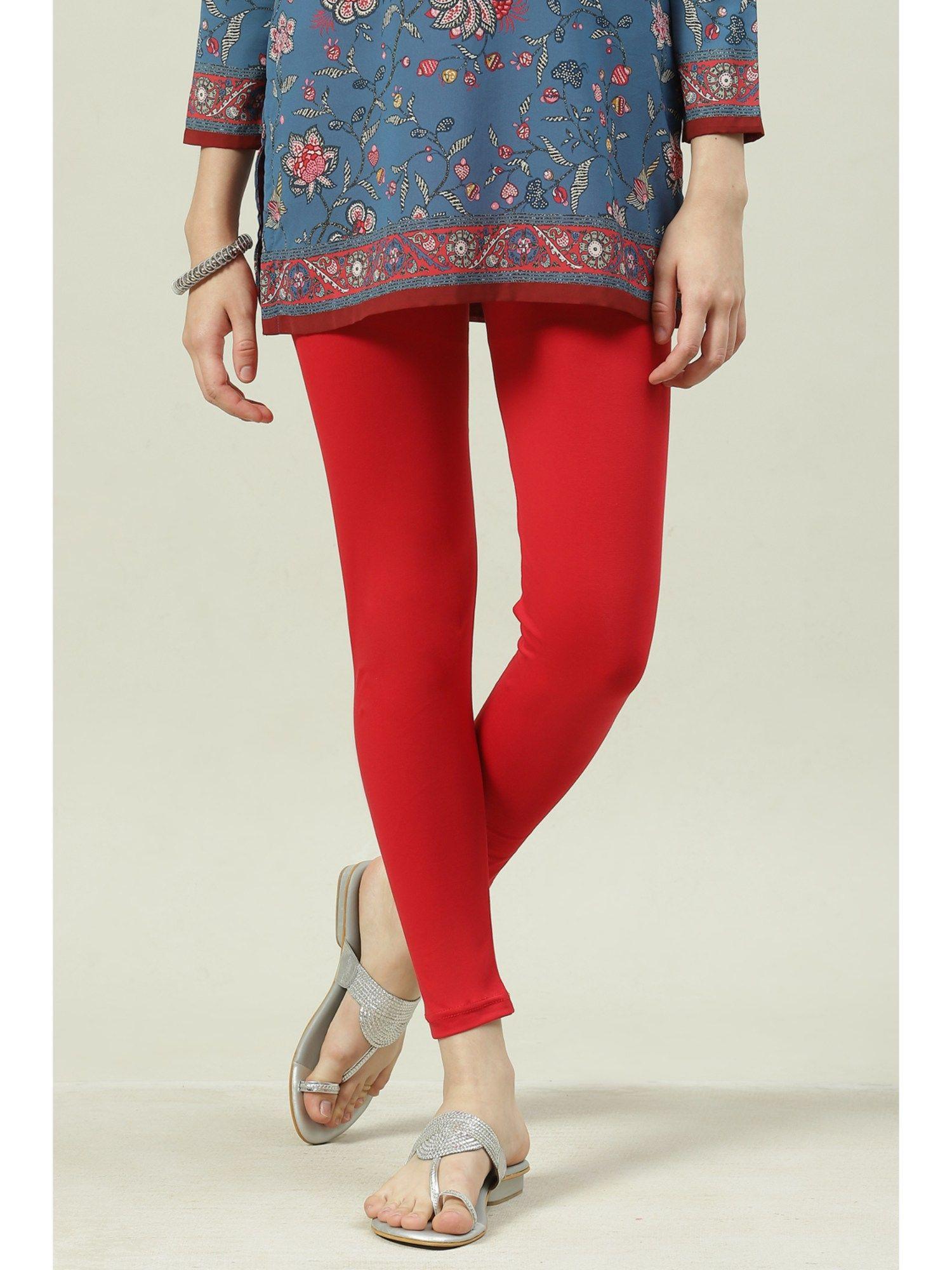 women cotton red churidar leggings