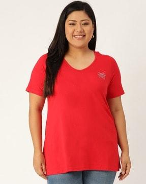 women cotton relaxed-fit v-neck t-shirt