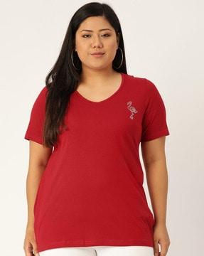 women cotton relaxed-fit v-neck t-shirt