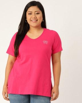 women cotton relaxed-fit v-neck t-shirt