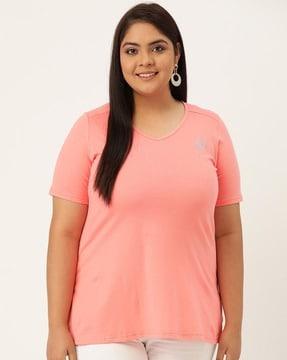 women cotton relaxed-fit v-neck t-shirt