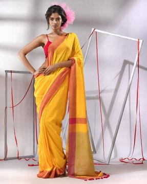 women cotton saree with contrast border