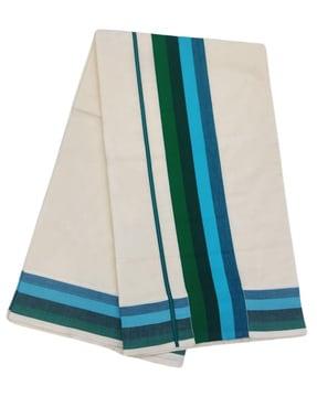 women cotton saree with contrast striped border