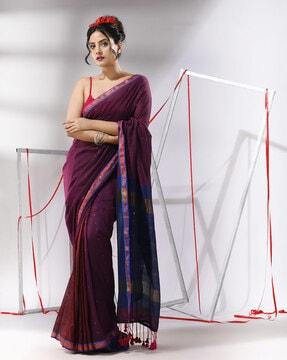 women cotton saree with sequined pallu