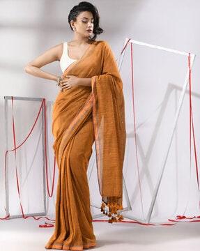 women cotton saree with sequined pallu