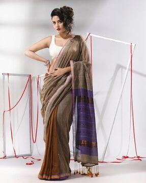 women cotton saree with sequined pallu