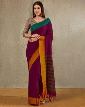 women cotton saree with tassels