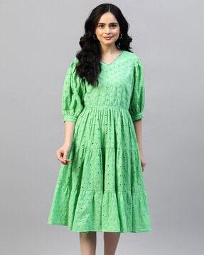 women cotton schiffli dress