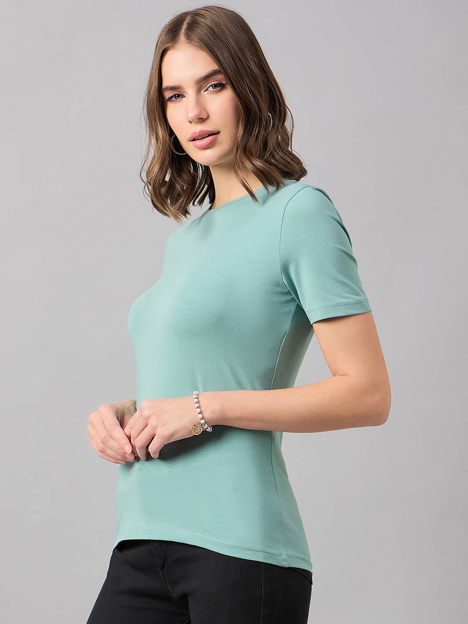 women cotton sea green t-shirt