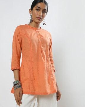 women cotton self-design tunic