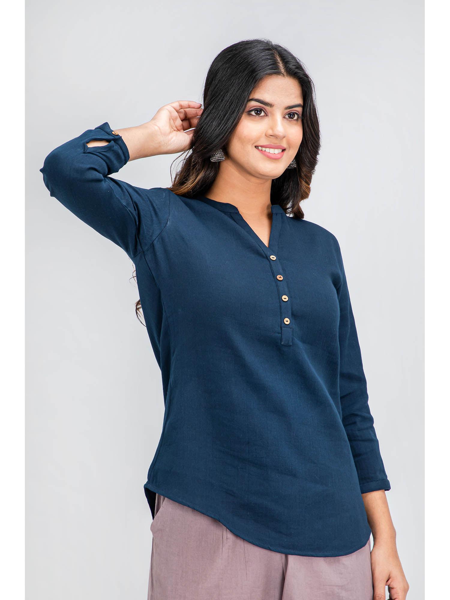 women cotton shirt top indigo