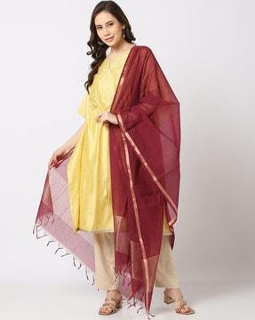 women cotton silk dupatta with tassels