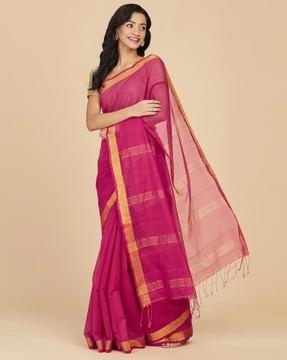 women cotton silk saree with tassels